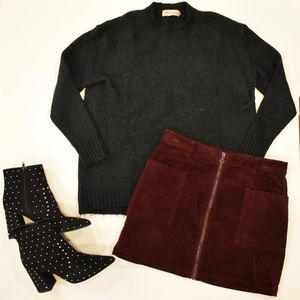 Black Knit Crew Neck Sweater with White Accents